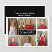 モダンな6枚の写真コラージュ オーダーメイド 卒業のお知らせ 招待状 (正面/裏面)