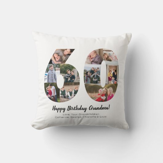 モダンな60周年記念写真コラージュ オーダーメイド グリーティング クッション (正面)