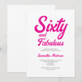 モダンな60歳とファビュラス ピンクの60歳の誕生日パーティー 招待状 (正面/裏面)