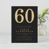 モダンな60歳のブラックゴールド60歳の誕生日パーティー 招待状 (スタンド正面)