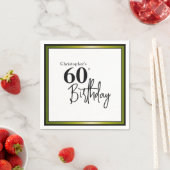 モダンな60歳の誕生日ナプキン 高級感のある黒と金 スタンダードカクテルナプキン (インサイチュ)