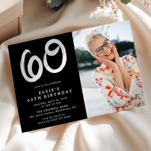モダンな60歳の誕生日パーティーの写真 招待状