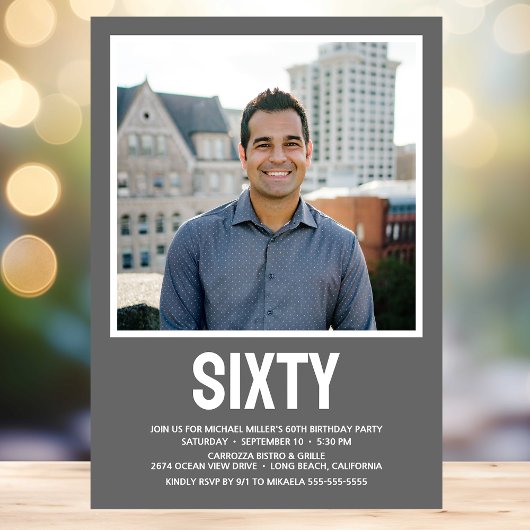 モダンな60歳の誕生日パーティーの写真 招待状