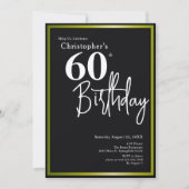 モダンな60歳の誕生日招待状 高級感のある黒とゴールド 招待状 (正面)