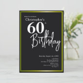 モダンな60歳の誕生日招待状 高級感のある黒とゴールド 招待状 (スタンド正面)