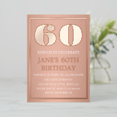 モダンな60歳の誕生日 ローズゴールド箔 QRコード 箔招待状 (立ち正面)