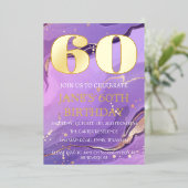 モダンな60歳の誕生日 紫金箔 QRコード 箔招待状 (立ち正面)