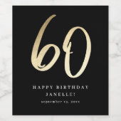 モダンな60歳の誕生日 黒と金の手書きスクリプト ワインラベル (シングルラベル)