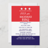 モダンな7月4日バックヤードBBQパーティーレッドホワイトブルー 招待状 (正面)