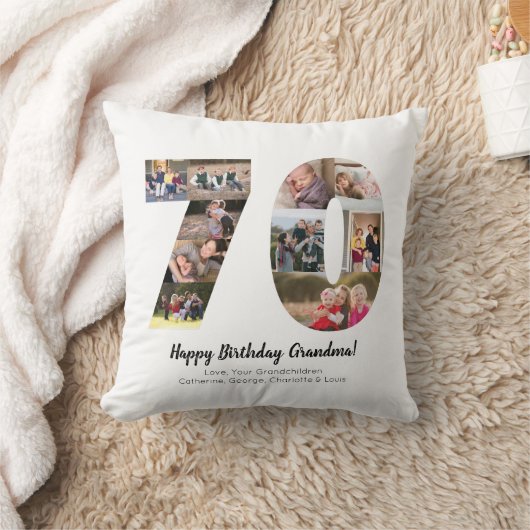 モダンな70周年記念写真コラージュ オーダーメイド グリーティング クッション (ブランケット)