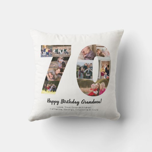 モダンな70周年記念写真コラージュ オーダーメイド グリーティング クッション (裏面)
