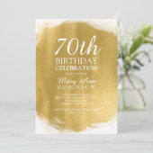 モダンな70歳の誕生日パーティー ゴールドペイントルック 招待状 (スタンド正面)