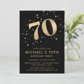 モダンな70歳の誕生日 ブラックとゴールド 招待状 (スタンド正面)