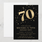 モダンな70歳の誕生日 ブラックとゴールド 招待状 (正面/裏面)