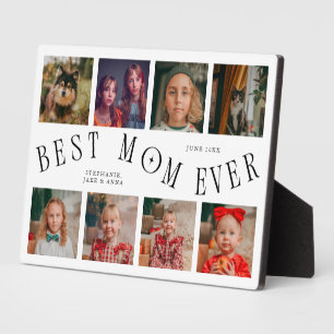 モダンな8枚の写真コラージュ Best Mom Ever ホワイト フォトプラーク