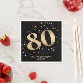 モダンな80歳の誕生日 | ブラック＋ゴールドのラメ スタンダードカクテルナプキン (インサイチュ)