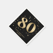 モダンな80歳の誕生日 | ブラック＋ゴールドのラメ スタンダードカクテルナプキン (角)