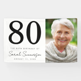 モダンな80歳の誕生日 ブラック ホワイト 写真 横断幕
