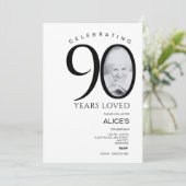 モダンな90歳の誕生日 フォトナンバー ミニマル 招待状 (スタンド正面)