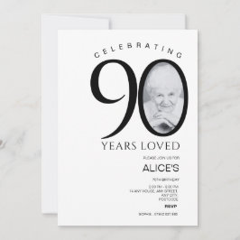 モダンな90歳の誕生日 フォトナンバー ミニマル 招待状
