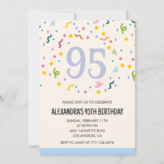 モダンな95歳の誕生日パーティーのご招待状（クラシカルなコンフェティ柄） 招待状 (正面)