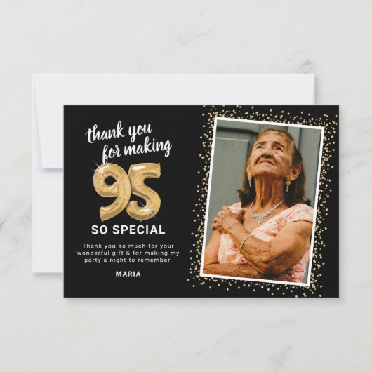 モダンな95歳の誕生日写真 サンキューカード (正面)