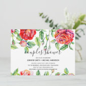 モダンな カップルシャワーの 水彩ローズ 手書き 招待状 (スタンド正面)