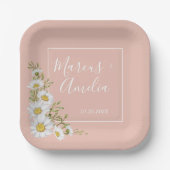 モダンな ブッシュ＆ホワイトのデイジー ウェディング ペーパープレート (正面)