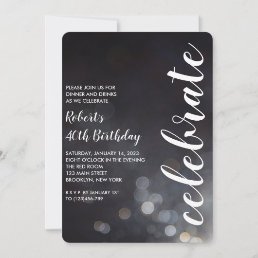 モダンな《写真》ぼけ味ライト誕生日のパーティの招待状 招待状 (正面)