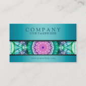 モダンな《植物》スイレンの曼荼羅のティール（緑がかった色） 名刺 (正面)