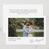 モダンな「私たちは秘密結婚しました」ウェディングアナウンスメント写真 招待状 (正面/裏面)