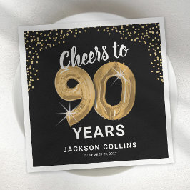 モダンな「90歳のバースデーナプキンへの乾杯」 スタンダードカクテルナプキン
