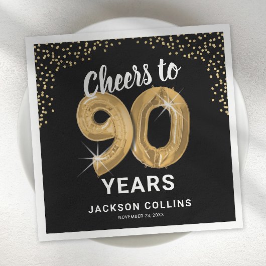モダンな「90歳のバースデーナプキンへの乾杯」 スタンダードカクテルナプキン