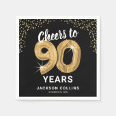 モダンな「90歳のバースデーナプキンへの乾杯」 スタンダードカクテルナプキン (正面)