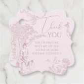 モダンな Chic Toile de Jouy ピクニック ブライダルシャワー フェイバータグ (正面)