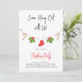モダンな「Come Hang Out」サンタクロース クリスマスパーティー 招待状 (スタンド正面)