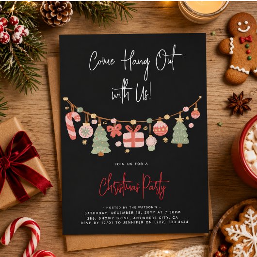モダンな「Come Hang Out」サンタクロース クリスマスパーティー 招待状