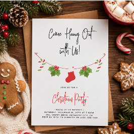 モダンな「Come Hang Out」サンタクロース クリスマスパーティー 招待状