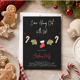 モダンな「Come Hang Out」サンタクロース クリスマスパーティー 招待状