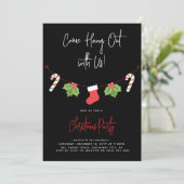 モダンな「Come Hang Out」サンタクロース クリスマスパーティー 招待状 (スタンド正面)