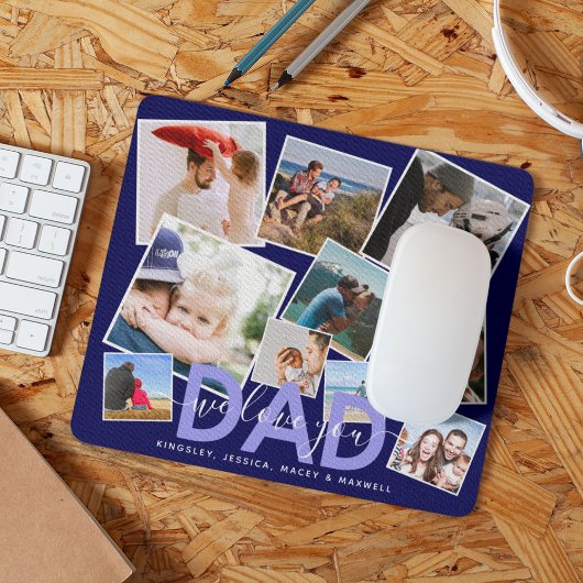 モダンな「DAD We Love You」フォトコラージュ マウスパッド