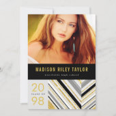 モダンな diagonal グリッター ストライプ 卒業パーティー 招待状 (正面)