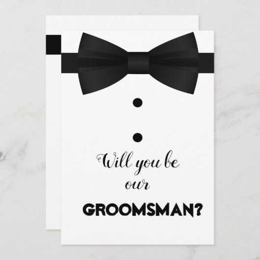 モダンな groom's men 用のボウブラシスクリプトのリクエスト 招待状 (正面/裏面)