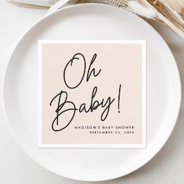 モダンな「Oh Baby」スクリプトのピンクのベビーシャワー スタンダードカクテルナプキン