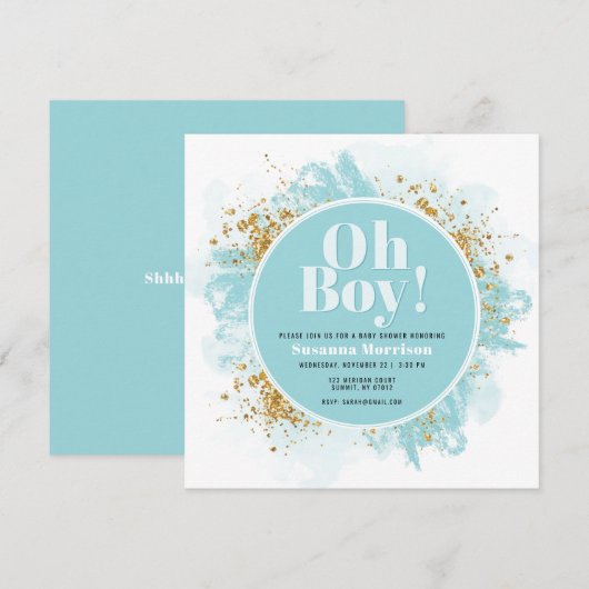 モダンな「Oh Boy!」ベビーシャワーのギラギラ招待状 招待状 (正面/裏面)