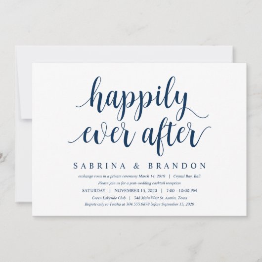 モダンな rustic かわいい ネイビーブルー, 結婚式の秘密結婚式 招待状 (正面)