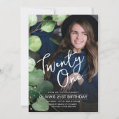 モダンな rustic エレガントな 21歳の誕生日写真 招待状 (正面)