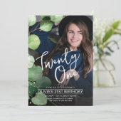 モダンな rustic エレガントな 21歳の誕生日写真 招待状 (スタンド正面)