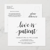 モダンな rustic スタイル、愛は忍耐強く、結婚式延期 ポストカード (正面/裏面)
