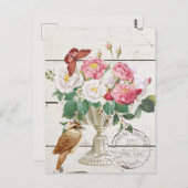 モダンな rustic 木材と花の植物アート ポストカード (正面/裏面)